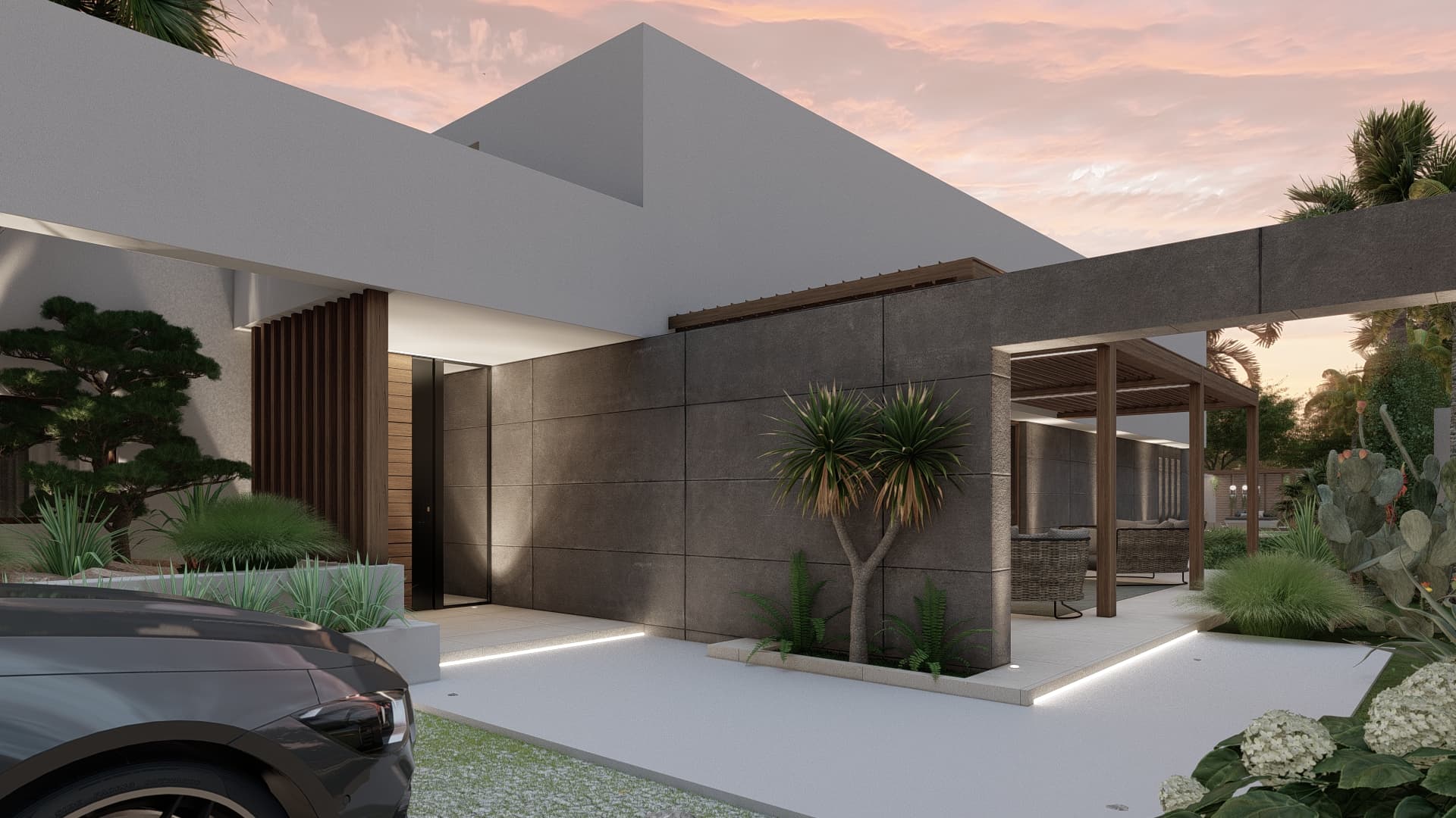 villa B Ingresso principale di villa moderna con facciata in pietra – Monica Campana –