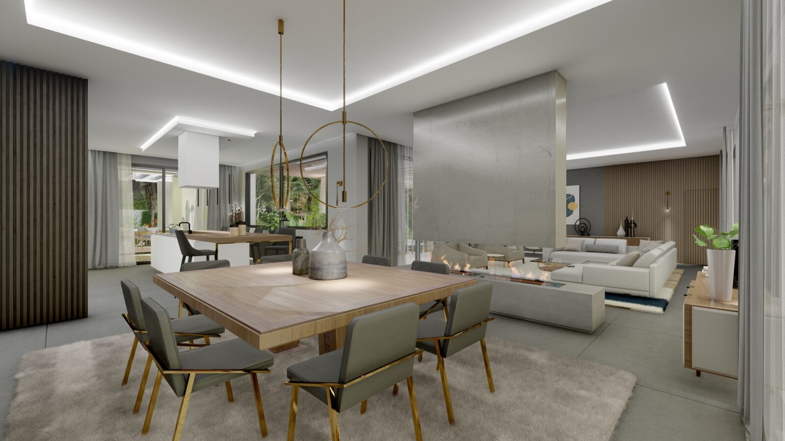 Render architettonico interno di una villa moderna